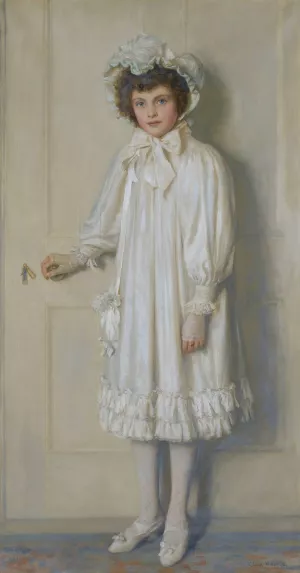 The Girl In White, Portrait Of Beatrice Harrison Aged Twelve by Edwin Harris Oil Painting
