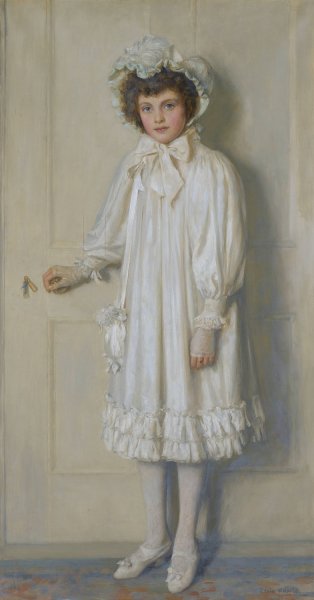 Main Product Photo of The Girl In White, Portrait Of Beatrice Harrison Aged Twelve Painting by Edwin Harris