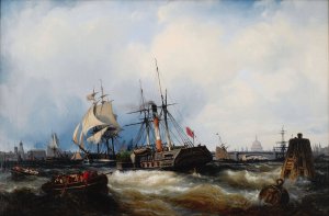 A Paddle Steamer Clearing Her Mooring On The Thames by Edwin Hayes Oil Painting