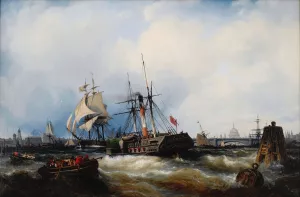 A Paddle Steamer Clearing Her Mooring On The Thames Oil painting by Edwin Hayes
