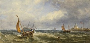 Coastal View with Shipping by Edwin Hayes Oil Painting