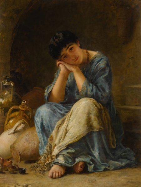 The Ionian Pottery Seller  by Edwin Long - Hand-Painted Oil Painting Reproduction