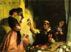 A Spanish Flower Seller by Edwin Longsden Long Oil Painting