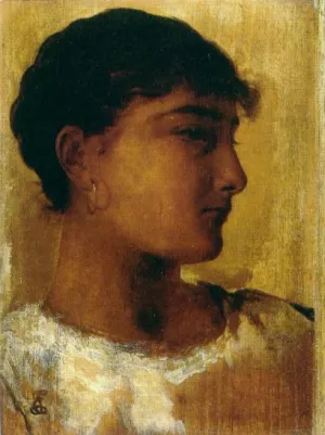 Study of a Young Girl's Head, Another View by Edwin Longsden Long - Oil Painting Reproduction