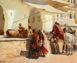 A Street Market Scene, India by Edwin Lord Weeks Oil Painting