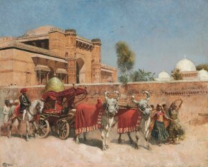 A Wedding Procession before a Palace in Rajasthan by Edwin Lord Weeks Oil Painting