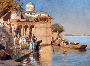 Along the Ghats, Mathura by Edwin Lord Weeks Oil Painting