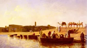 At The River Crossing by Edwin Lord Weeks Oil Painting
