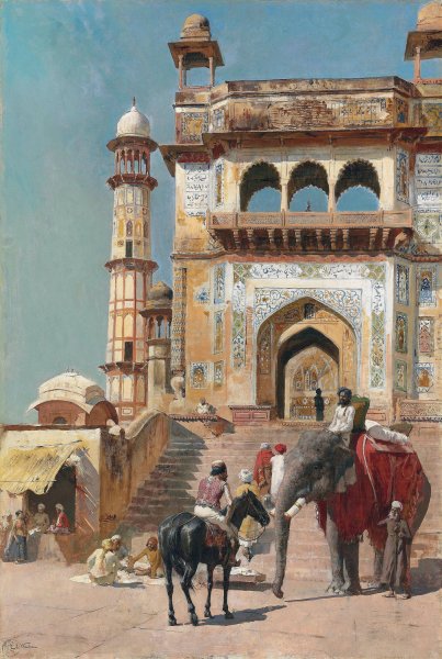 Before the great Jami Masjid mosque, Mathura, India  by Edwin Lord Weeks - Hand-Painted Oil Painting Reproduction