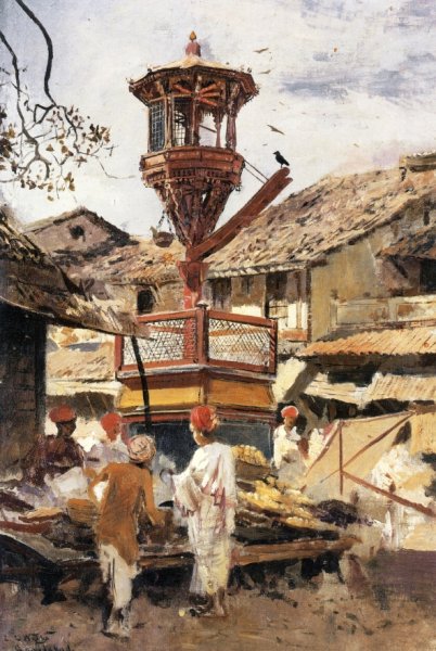 Birdhouse and Market - Ahmedabad, India by Edwin Lord Weeks - Hand-Painted Oil Painting Reproduction