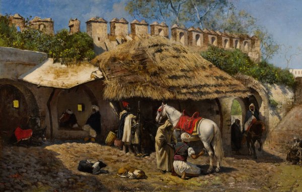 Main Product Photo of Blacksmith's Shop at Tangiers  Painting by Edwin Lord Weeks