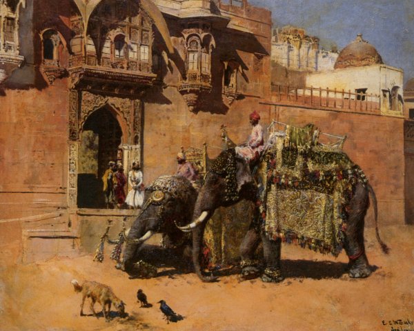 Main Product Photo of Elephants at the Palace of Jodhpore Painting by Edwin Lord Weeks