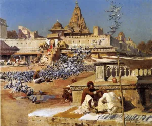 Feeding the Sacred Pigeons, Jaipur by Edwin Lord Weeks Oil Painting