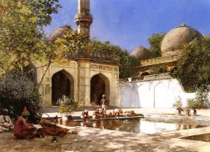 Figures in the Courtyard of a Mosque by Edwin Lord Weeks - Oil Painting Reproduction