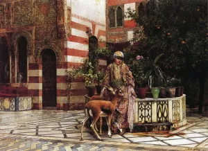 Girl in a Moorish Courtyard by Edwin Lord Weeks - Oil Painting Reproduction