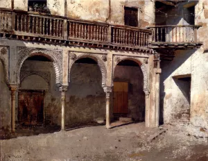 Granada Courtyard by Edwin Lord Weeks Oil Painting