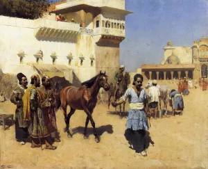 Horse Market, Persian Stables, Bombay by Edwin Lord Weeks Oil Painting
