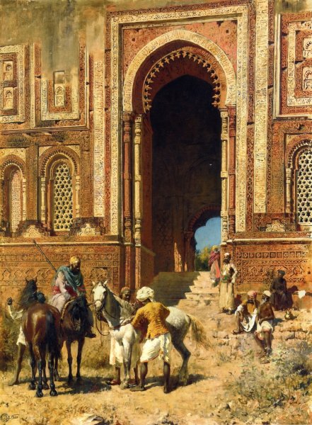Main Product Photo of Indian Horsemen at the Gateway of Alah-ou-din, Old Delhi Painting by Edwin Lord Weeks