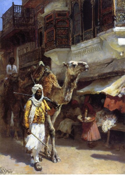 Main Product Photo of Man Leading a Camel Painting by Edwin Lord Weeks