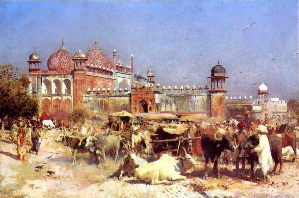 Market Place at Agra by Edwin Lord Weeks - Hand-Painted Oil Painting Reproduction