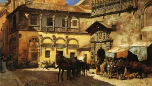 Market Square in Front of the Sacristy and Doorway of the Cathedral, Granada by Edwin Lord Weeks Oil Painting