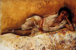 Moorish Girl Lying On A Couch--Rabat, Morocco by Edwin Lord Weeks - Oil Painting Reproduction