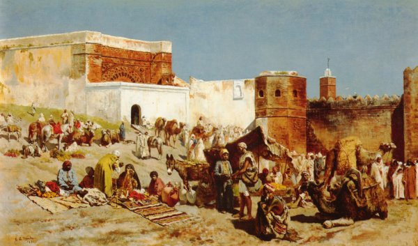 Main Product Photo of Open Market, Morocco Painting by Edwin Lord Weeks
