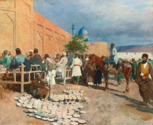 Persian cafe - the pottery seller by Edwin Lord Weeks Oil Painting