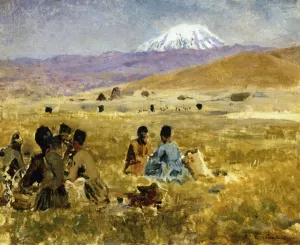 Persians Lunching on the Grass, Mt. Ararat in the Distance by Edwin Lord Weeks Oil Painting