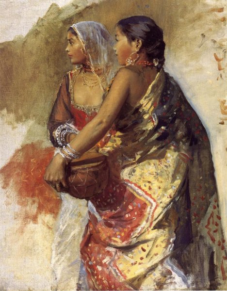 Main Product Photo of Sketch-Two Nautch Girls Painting by Edwin Lord Weeks