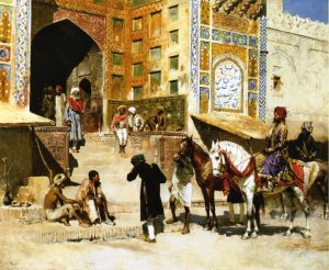 Steps of the Mosque Vazirkham, Lahore Oil painting by Edwin Lord Weeks
