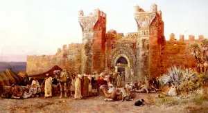 The Departure of a Caravan from the Gate of Shelah, Morocco by Edwin Lord Weeks - Oil Painting Reproduction