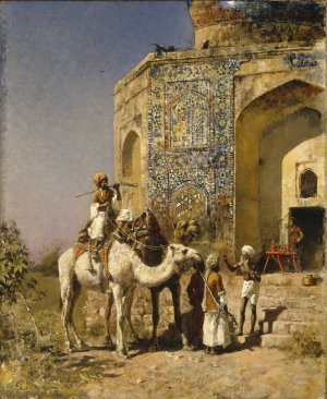 The Old Blue-Tiled Mosque Outside of Delhi, India by Edwin Lord Weeks Oil Painting