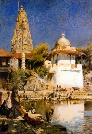 The Temple and Tank of Walkeschwar at Bombay by Edwin Lord Weeks Oil Painting
