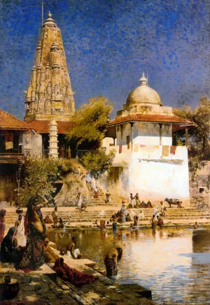 The Temple and Tank of Walkeschwar at Bombay Oil painting by Edwin Lord Weeks