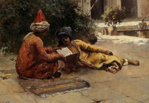 Two Arabs Reading by Edwin Lord Weeks - Oil Painting Reproduction