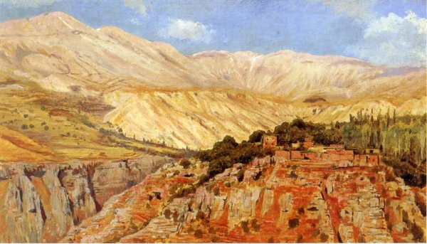 Village in Atlas Mountains, Morocco by Edwin Lord Weeks - Hand-Painted Oil Painting Reproduction