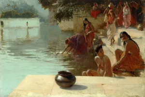 Woman's Bathing Place i Oodeypore, India by Edwin Lord Weeks - Oil Painting Reproduction