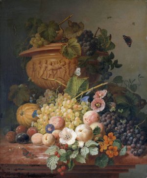 Still Life with Flowers and Fruit by Eelke Jelles Eelkema Oil Painting