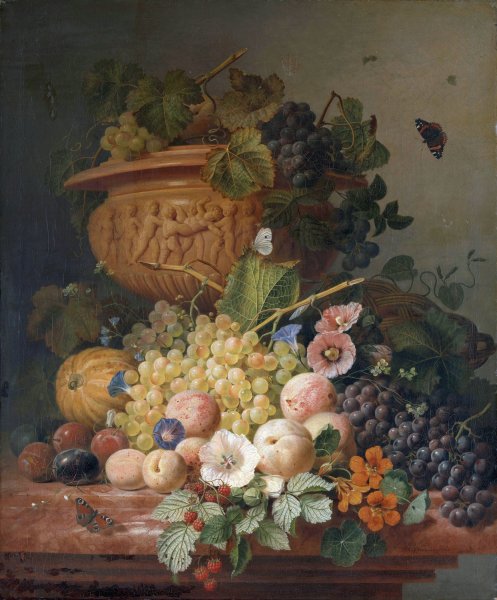 Still Life with Flowers and Fruit  by Eelke Jelles Eelkema - Hand-Painted Oil Painting Reproduction