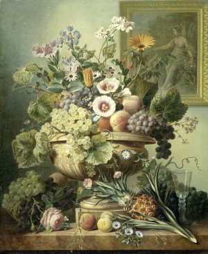 Still Life with Flowers and Fruit by Eelke Jelles Eelkema Oil Painting