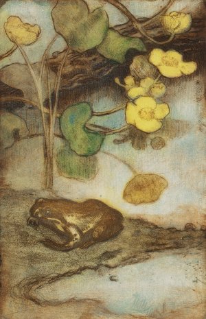 Frog With Marsh Marigold by Eero Jarnefelt Oil Painting