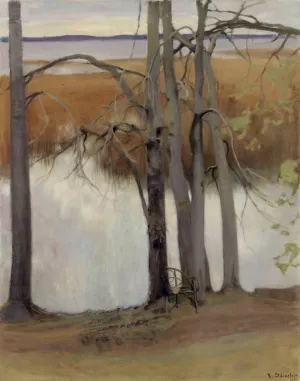 Lake Shore with Reeds by Eero Jarnefelt Oil Painting