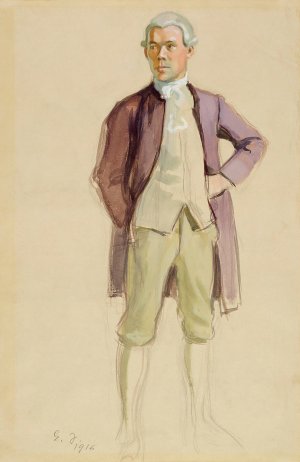 Man Standing, in Rococo Attire by Eero Jarnefelt Oil Painting