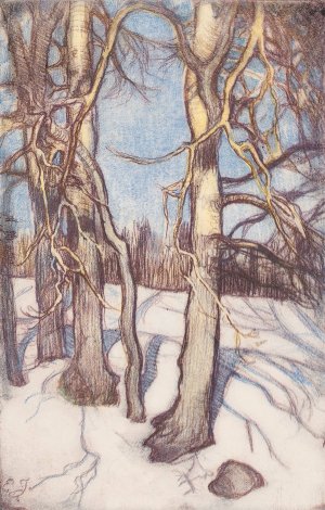 Trees in Winter by Eero Jarnefelt Oil Painting