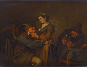 An amorous couple in an inn by Egbert Van Heemskerck The Younger Oil Painting