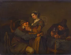 An amorous couple in an inn by Egbert Van Heemskerck The Younger Oil Painting