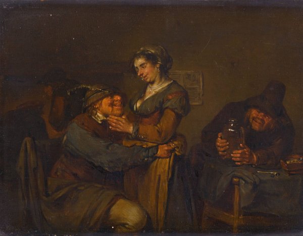 Main Product Photo of An amorous couple in an inn Painting by Egbert Van Heemskerck The Younger
