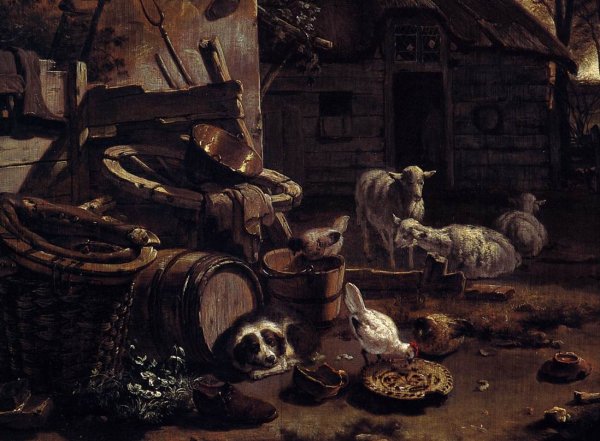 Main Product Photo of Barnyard Scene Detail Painting by Egbert Van Der Poel