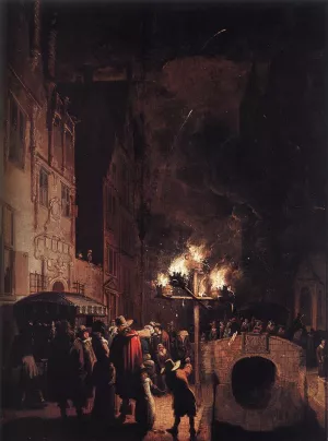 Celebration by Torchlight on the Oude Delft painting by Egbert Van Der Poel